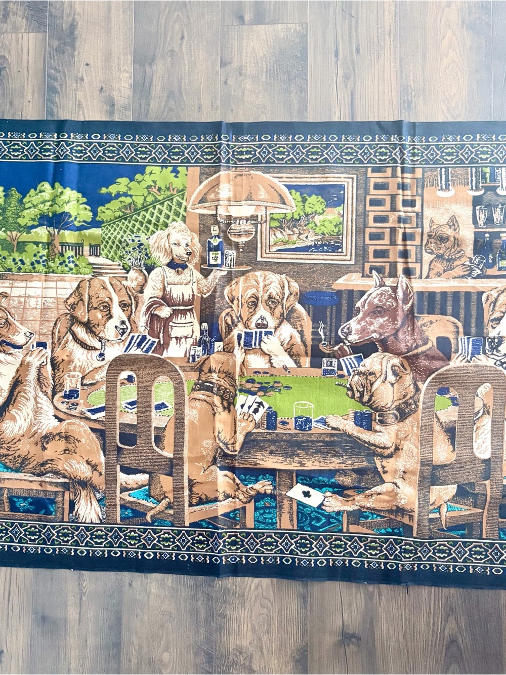 Vintage Dogs Playing Poker Tapestry Wall Hanging Velvet Velour Turkish 38x57